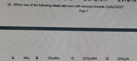 Solved 20. Which one of the following does not react with | Chegg.com
