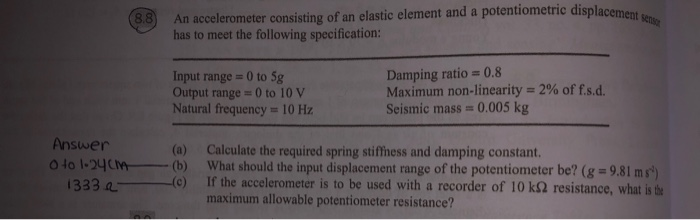 Solved displacement sense An accelerometer consisting of an | Chegg.com