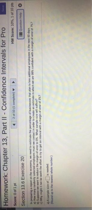 Solved Save Homework: Chapter 13, Part II - Confidence | Chegg.com
