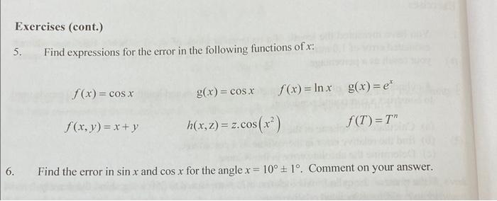 Solved Exercises (cont.) 5. Find expressions for the error | Chegg.com