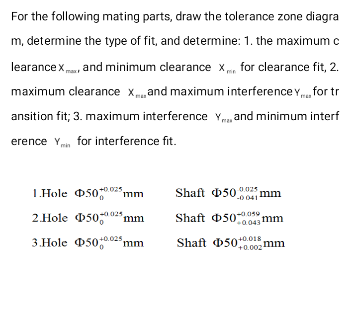 Solved For the following mating parts, draw the tolerance | Chegg.com