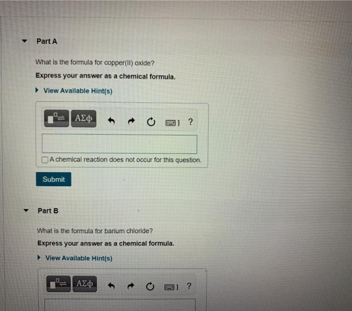 Solved Part A What is the formula for copper(II)oxide?