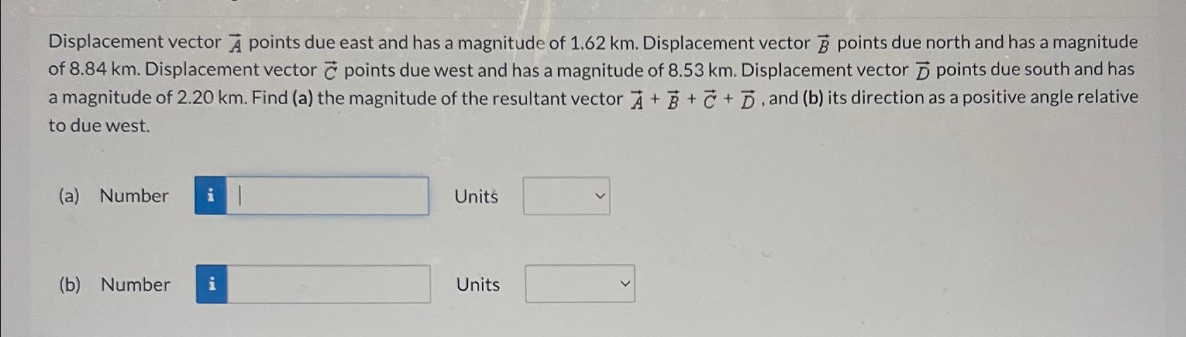Solved Displacement vector vec(A) ﻿points due east and has a | Chegg.com