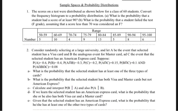Solved Sample Spaces & Probability Distributions 1. The | Chegg.com