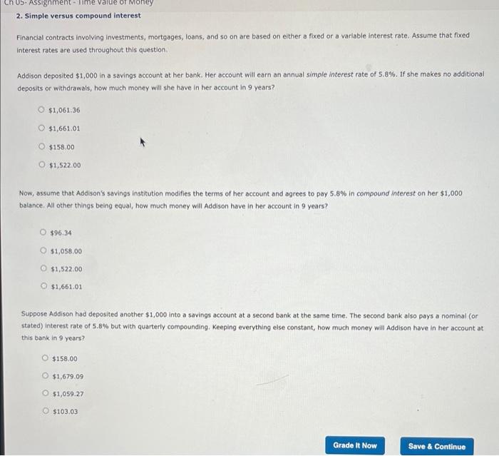 Solved Assignment - Time value of Money 2. Simple versus | Chegg.com