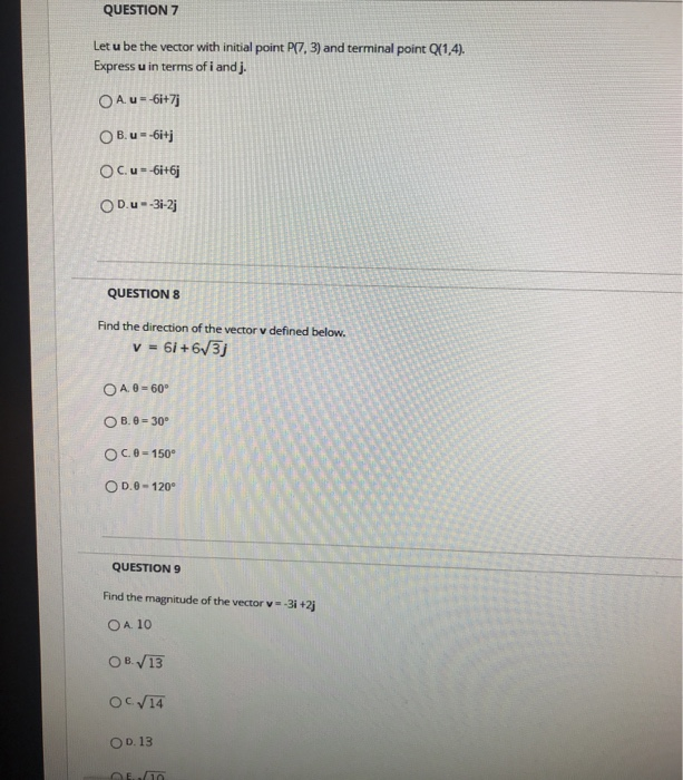 Solved QUESTION 7 Let u be the vector with initial point | Chegg.com