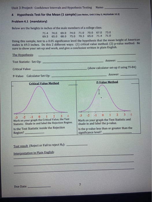 Solved Unit 3 Project: Confidence intervals and Hypothesis | Chegg.com