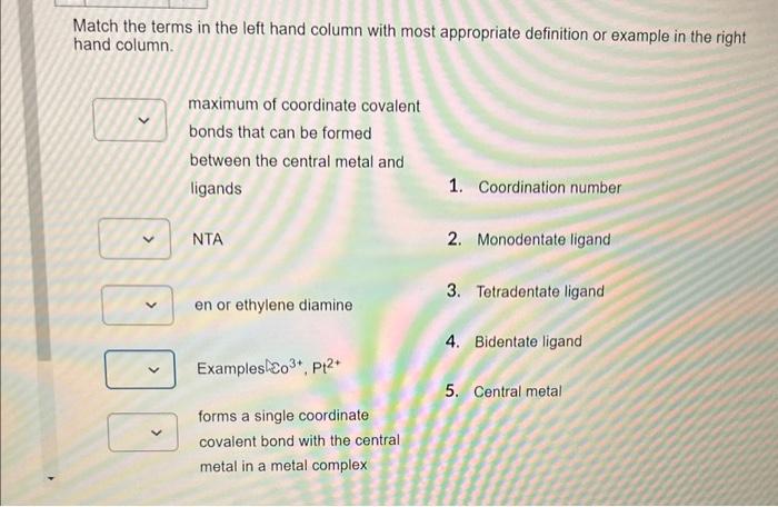 Solved Match The Terms In The Left Hand Column With Most | Chegg.com