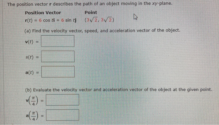 Solved The position vector r describes the path of an object | Chegg.com