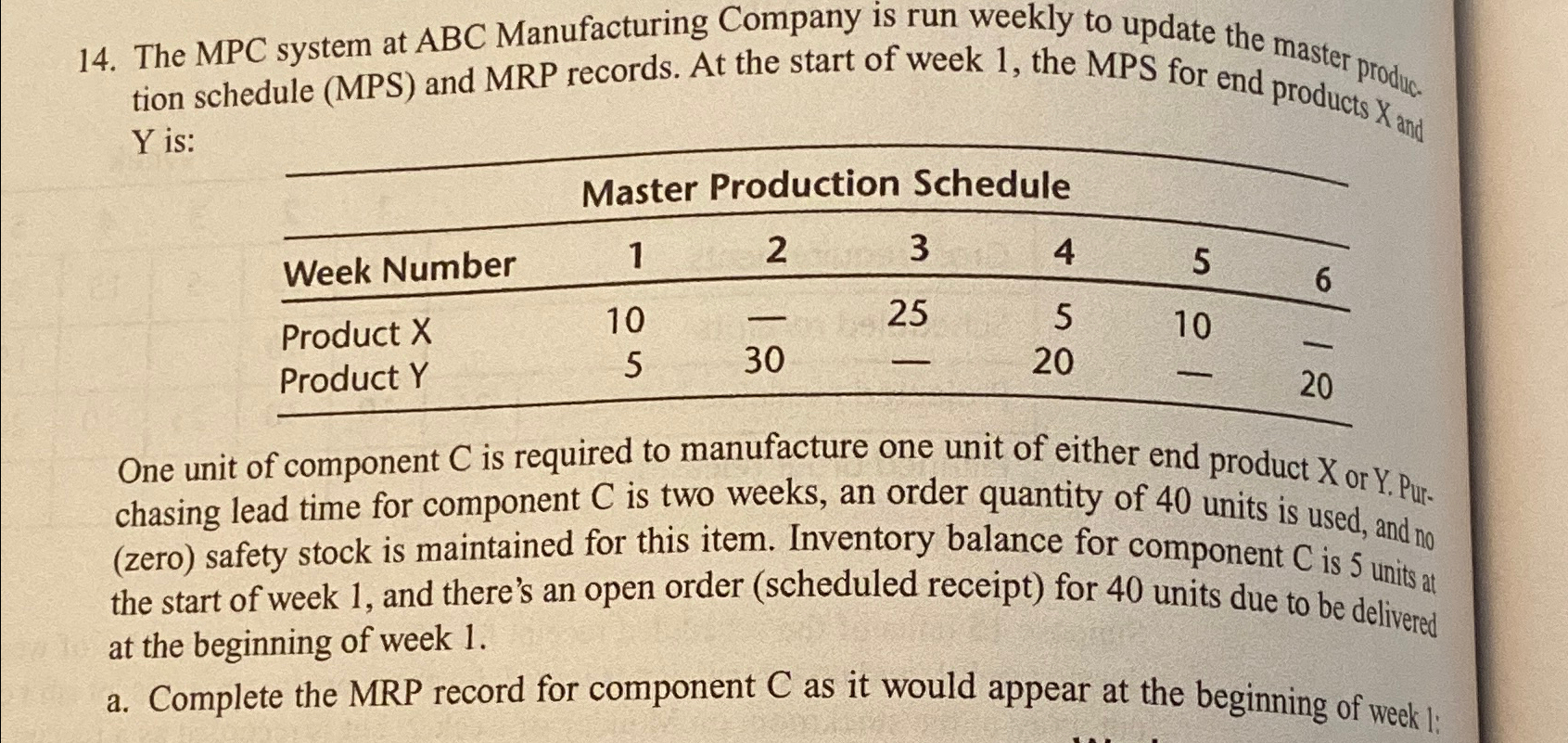 Solved The MPC system at ABC Manufacturing Company is run | Chegg.com