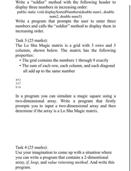 Write a "soldier" method with the following header to