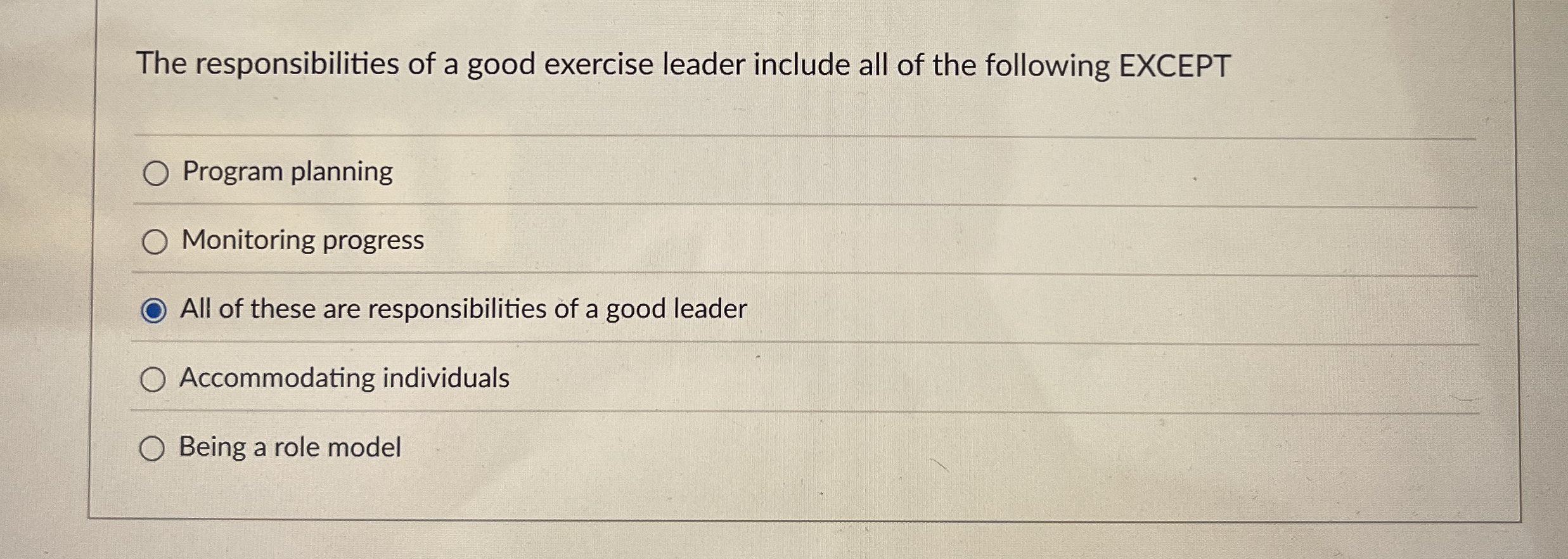 Solved The responsibilities of a good exercise leader | Chegg.com