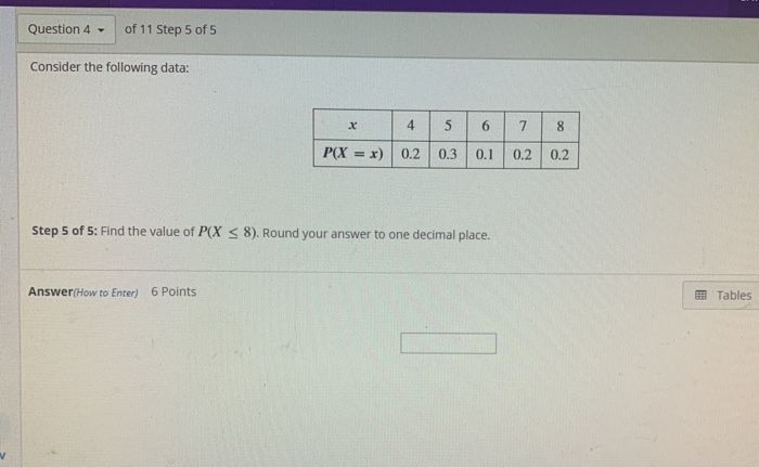 Solved Question 4 of 11 Step 5 of 5 Consider the following | Chegg.com