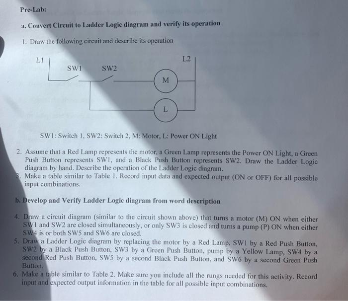 Pre-Lab: a. Convert Circuit to Ladder Logic diagram | Chegg.com