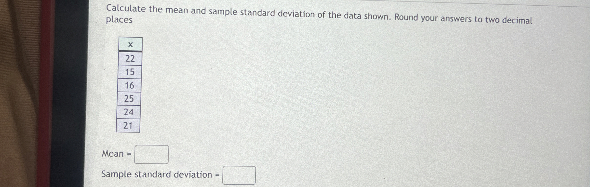 Solved Calculate the mean and sample standard deviation of | Chegg.com