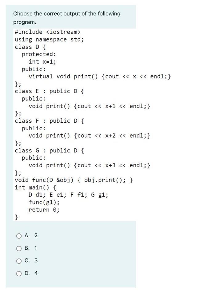 Solved \} A. 2 B. 1 C. 3 D. 4 | Chegg.com