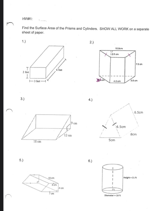 solved hw 1 find the surface area of the prisms and chegg com
