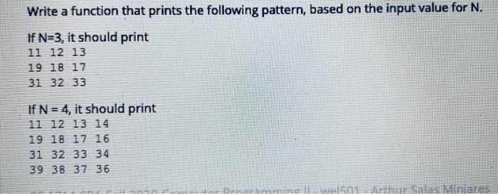 Solved Write a function that prints the following pattern, | Chegg.com