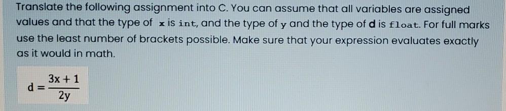 Solved Translate the following assignment into C. You can | Chegg.com