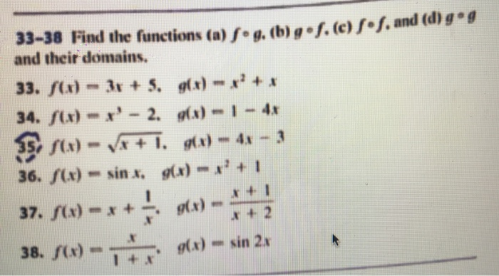 Solved 33-38 Find the functions (a) f• g, (b) g•f. (e) f•f.