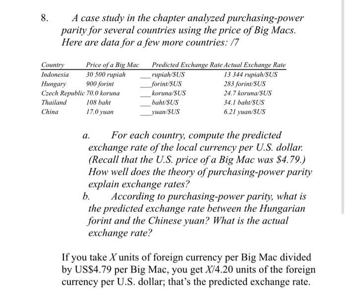 a case study in the chapter analyzed purchasing power parity