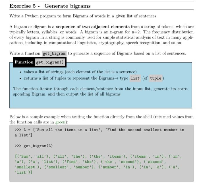 Solved Write a Python program to form Bigrams of words in a | Chegg.com