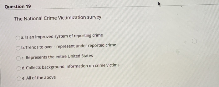 Solved Question 19 The National Crime Victimization Survey | Chegg.com