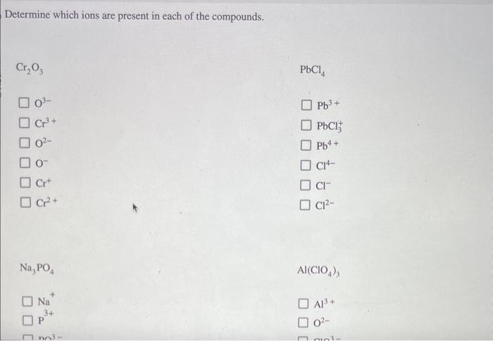 Determine which ions are present in each of the | Chegg.com