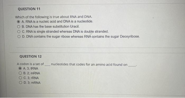 Solved Which of the following is true about RNA and DNA. A. | Chegg.com