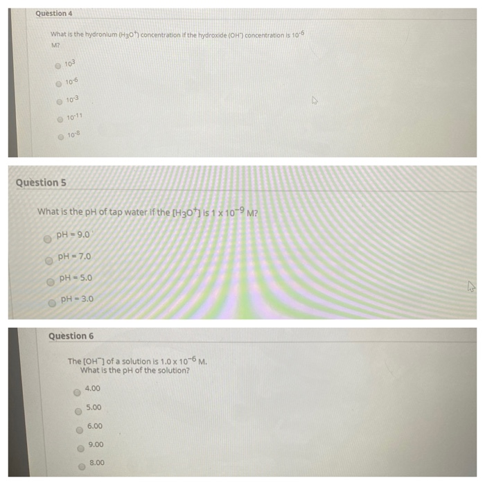 Solved 4 What Is The Hydronium H 3 O Concentration Chegg Com