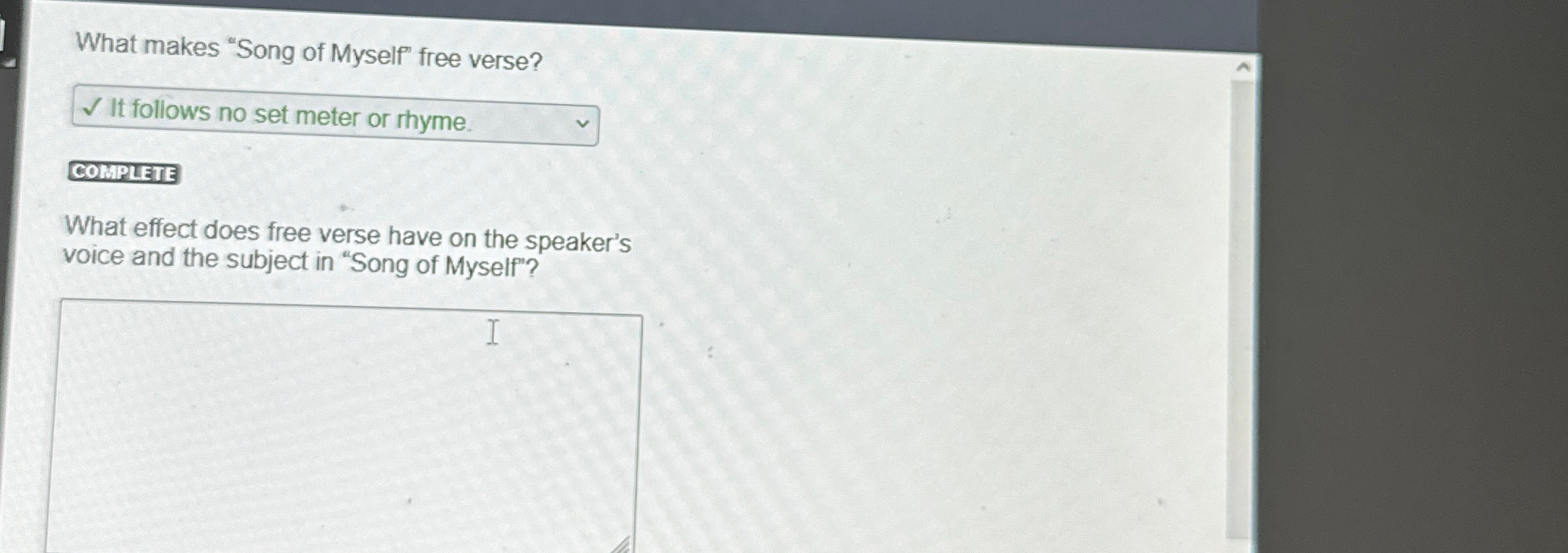 Solved What makes quot Song of Myself quot free verse? What effect Chegg com
