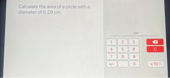 calculate the area of a circle with a diameter of 6.29 cm