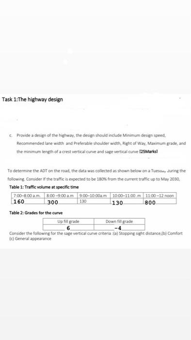 Solved Task 1:The highway design Provide a design of the | Chegg.com