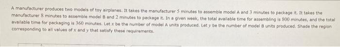 Solved a manufacturer produces two models of toy airplanes chegg