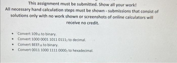 Solved This assignment must be submitted. Show all your | Chegg.com