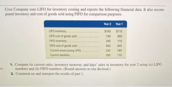 Solved Cruz Company Uses LIFO For Inventory Costing And | Chegg.com