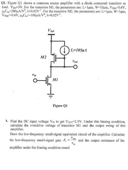 Figure Q1 shows a common source amplifier with a | Chegg.com