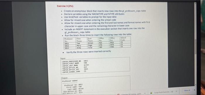 Solved Exercise 3 (2%) • Create an anonymous block that | Chegg.com