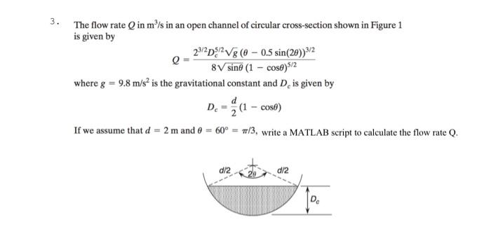 Solved The flow rate Q in m3/s in an open channel of | Chegg.com