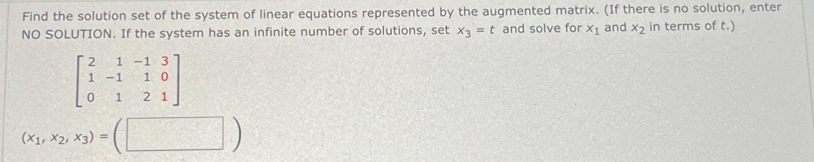 Solved Find the solution set of the system of linear | Chegg.com