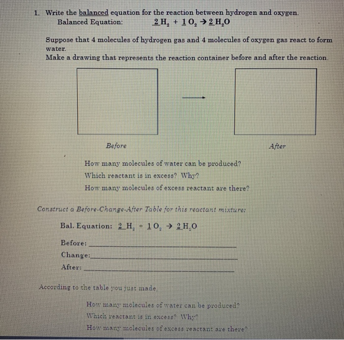 Solved 1. Write the balanced equation for the reaction | Chegg.com