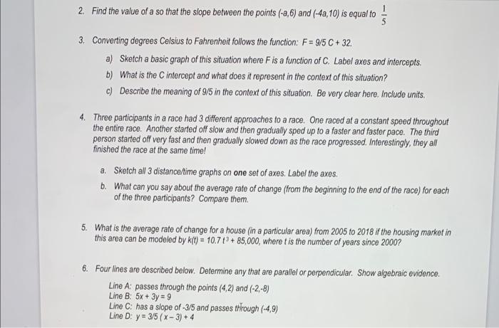 Solved 2. Find the value of a so that the slope between the | Chegg.com