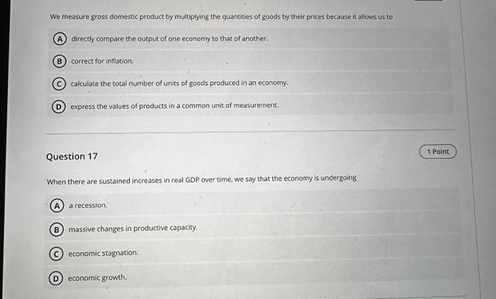 Solved We Measure Gross Domestic Product By Multiplying The | Chegg.com