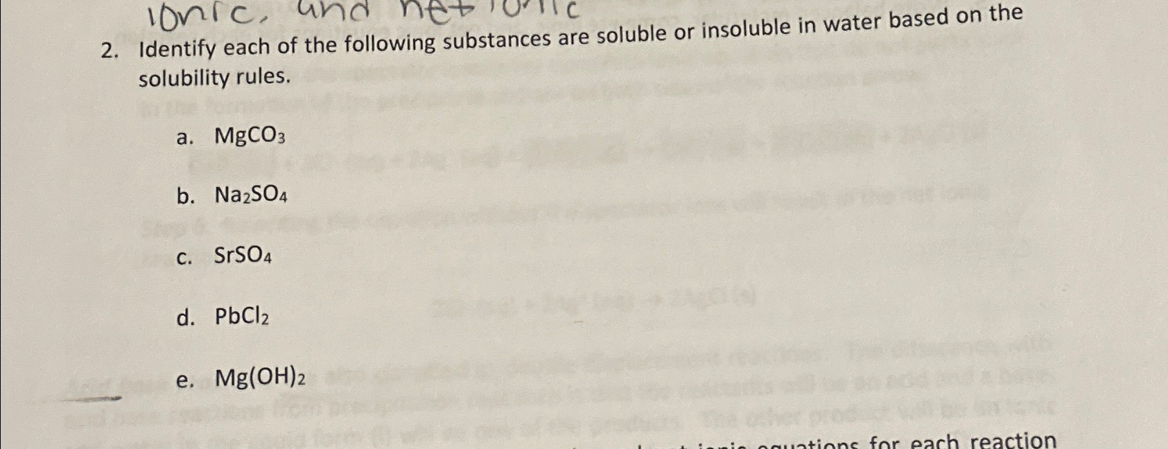 Solved Identify each of the following substances are soluble | Chegg.com