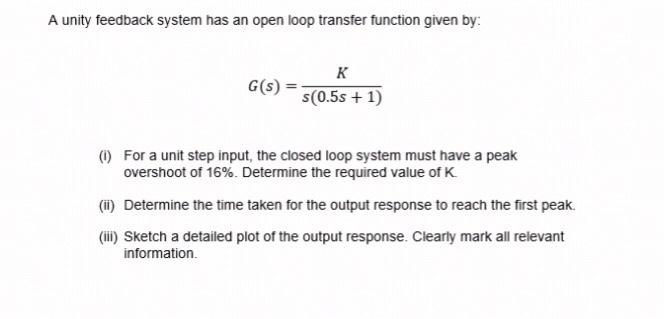 Solved A unity feedback system has an open loop transfer | Chegg.com