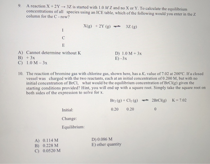 Solved 9 A Reaction X 2y 3z Is Started With 1 0 Mz And No Chegg Com