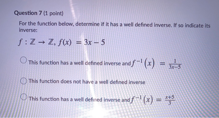 Solved Question 7 (1 point) For the function below, | Chegg.com