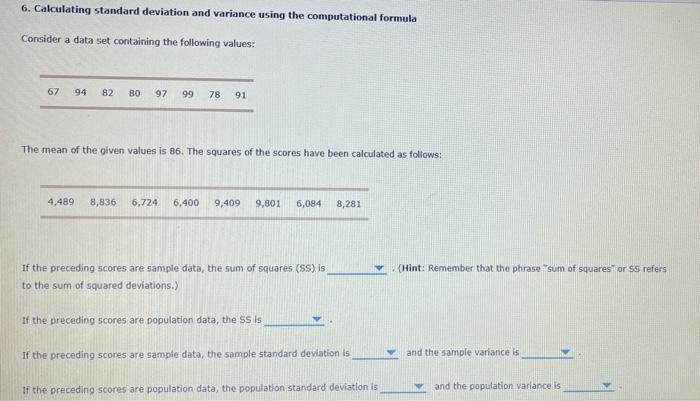 Solved 6. Calculating standard deviation and variance using 