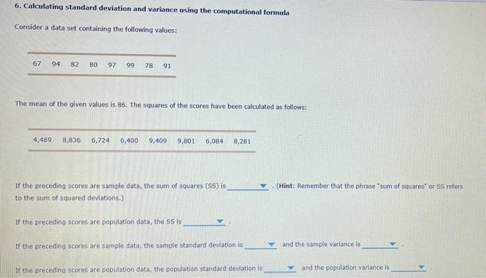 Solved 6 Calculating Standard Deviation And Variance Using