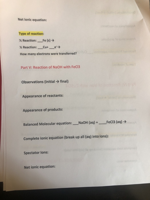 Solved Experiment 5 DATA SHEET (Chemical Reactions] Part I: | Chegg.com